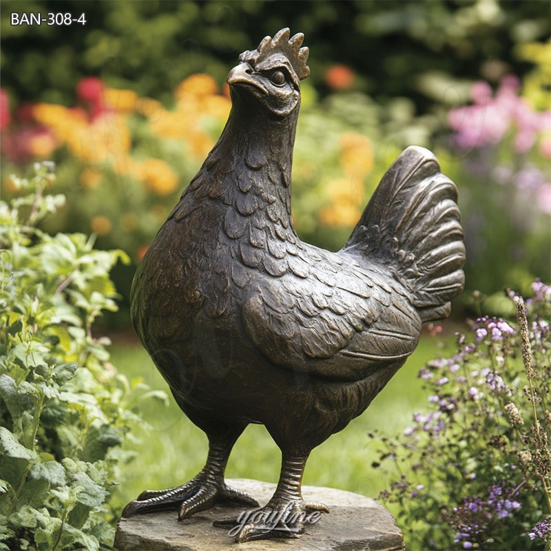 bronze hen garden statue