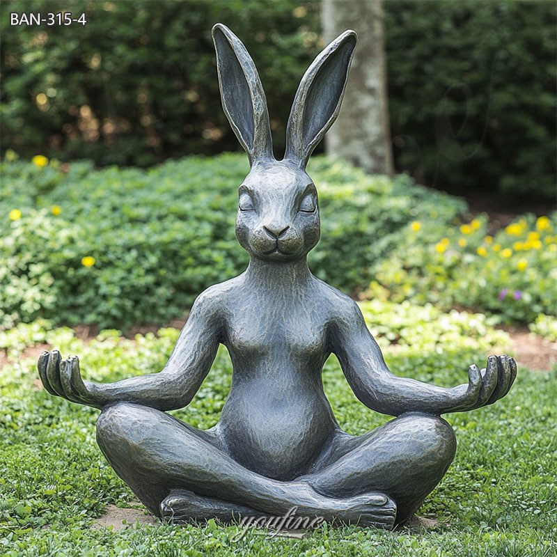 Bronze Meditating Rabbit Statue