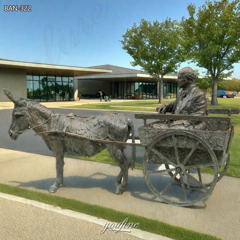 Bronze Donkey and Pulling Cart Lawn Ornament