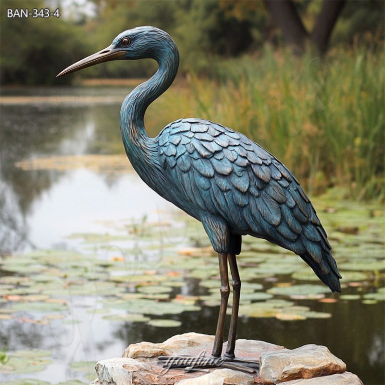 blue heron metal garden statue