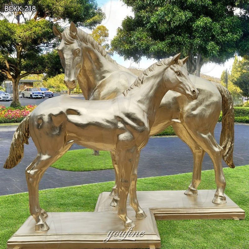 Golden Mare and Foal Bronze Sculpture